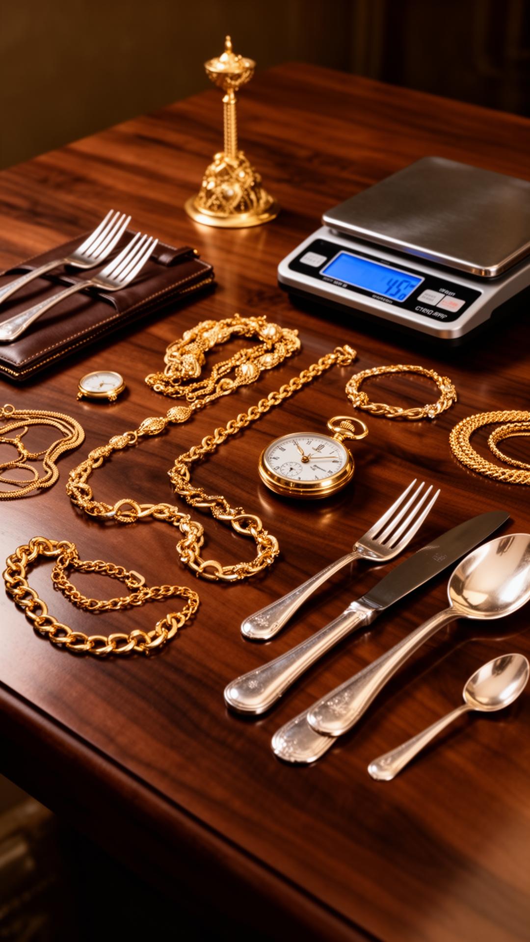 Gouden sieraden, zakhorloge en zilveren bestek klaar voor taxatie bij Goud Inkoop Zeist in de Utrechtse Heuvelrug