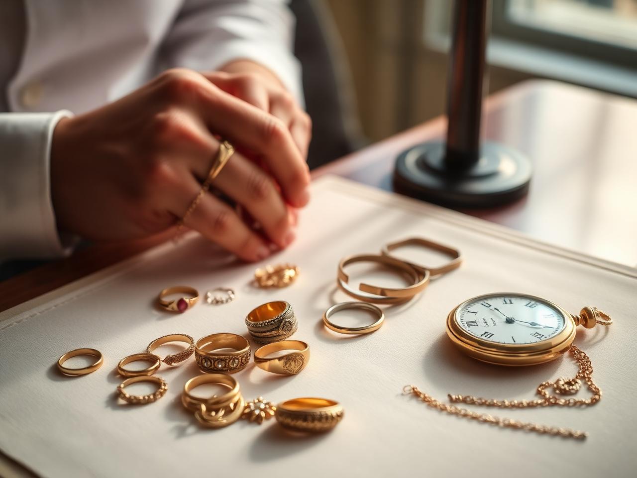 Geërfde gouden ringen, parelketting en zilveren broche in vintage sieradendoosje — nalatenschap taxatie Zeist